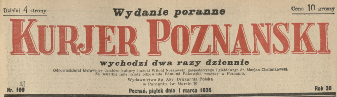 Wydanie poranne „Kurjera Poznańskiego” z 1 marca 1935
